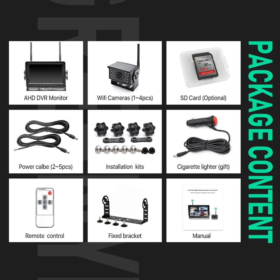 GreenYi Wireless Dual Antenna AHD 7 inch DVR Monitor 720P Reverse