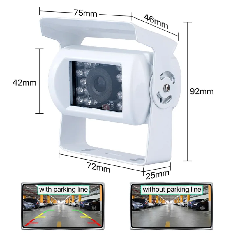 GreenYi White Truck Backup Camera Heavy Duty 18 LED IR Night Vision Waterproof Vehicle Rear View Camera For Trailer/Pickups/RV