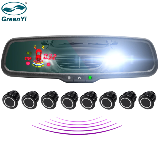 GreenYi Auto Dimming Mirror Monitor with Car Auto Parktronic LED Parking Sensor 4/8 Radar Detector System Display