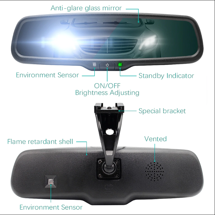 GreenYi Auto Dimming Mirror Monitor with Car Auto Parktronic LED Parking Sensor 4/8 Radar Detector System Display