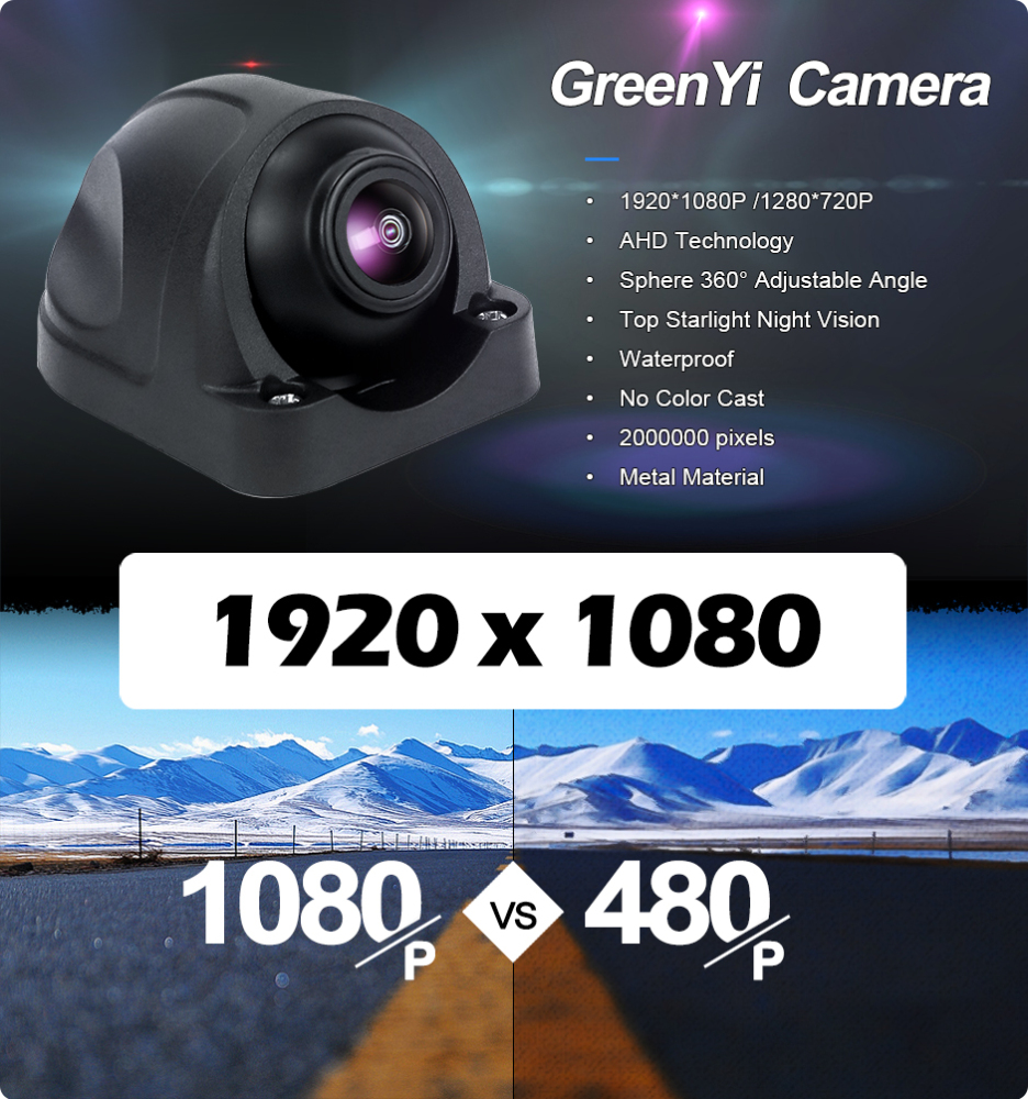 GreenYi AHD 1920*1080P Rear View Camera 360° Adjustable Angle Starlight Night Vision Vehicle Sphere Camera For Bus Car Truck
