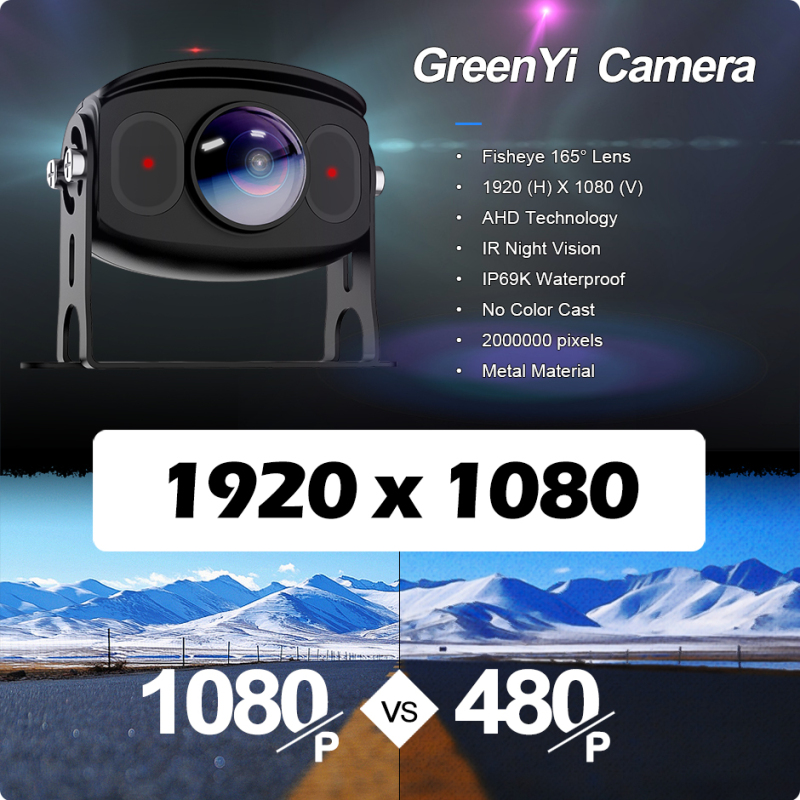 GreenYi AHD 1920*1080P Truck Bus Backup Reverse Camera with 165° Fisheye Lens IR LEDs WDR