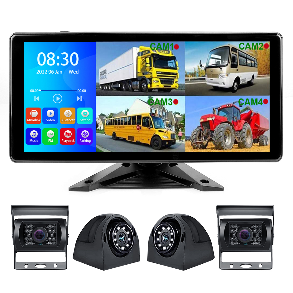 GreenYi 10.36 Inch 4 Channel Split Screen Bluetooth MP5 DVR