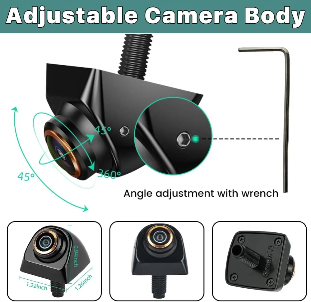 HD Backup/Front/Side View Camera with Gold Rim, GreenYi AHD 720P
