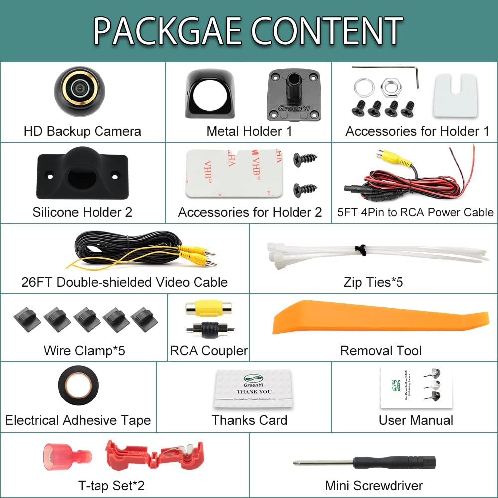 HD Backup/Front/Side View Camera with Gold Rim, GreenYi AHD 720P