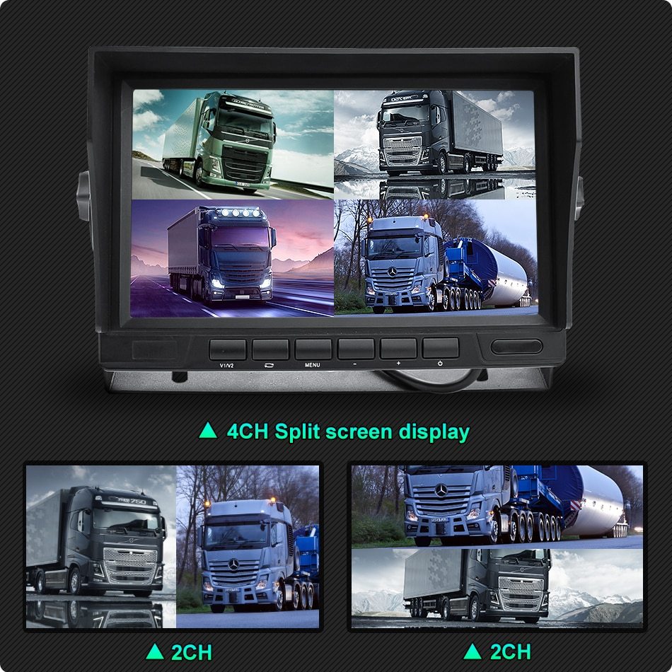 GreenYi 7 inch 4CH AHD Recorder DVR Car Monitor Vehicle Truck Night Vision Rear View Camera Support SD Card Recording