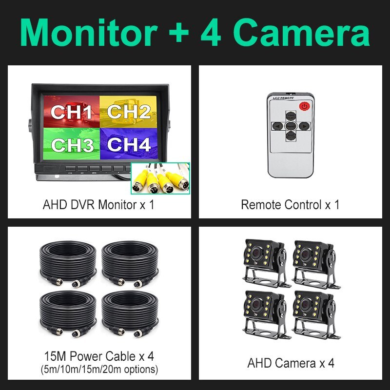 GreenYi 7 inch 4CH AHD Recorder DVR Car Monitor Vehicle Truck Night Vision Rear View Camera Support SD Card Recording