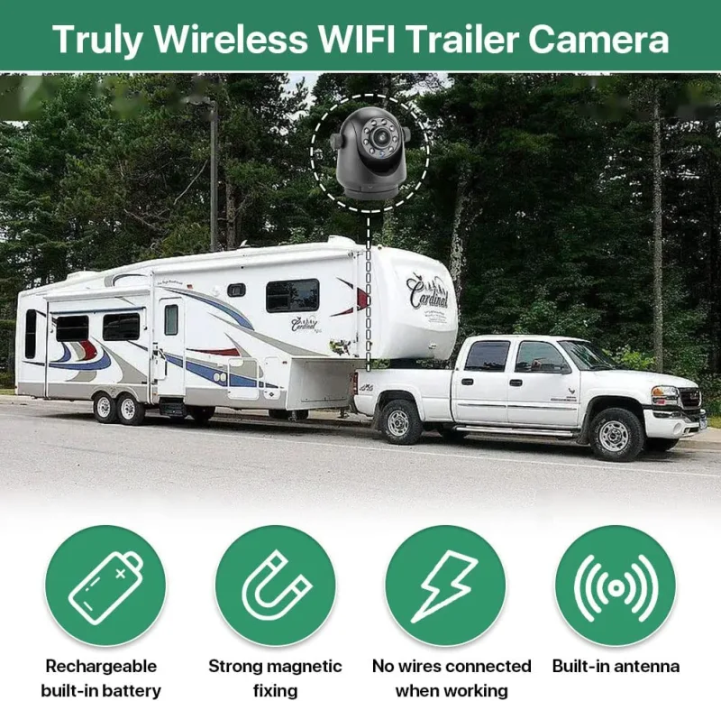 Wireless WiFi Magnetic Hitch Camera, GreenYi 5G HD 720P Backup Camera with Rechargeable Battery for iPhone iPad Android Phone Tablet, Easier Hitching of Gooseneck Horse, Trailer, Fifth Wheels, Camper