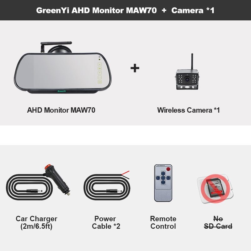GreenYi AHD Wireless 7 inch DVR Mirror Monitor IPS 720P Night Vision Reverse Backup Recorder Wifi Camera For Bus Car Truck