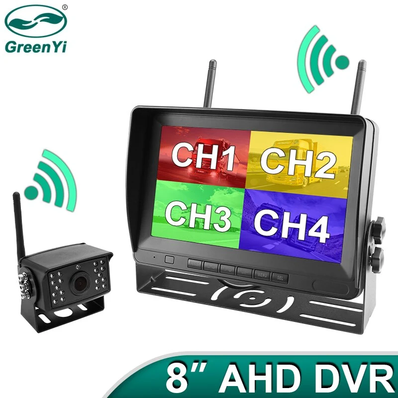 GreenYi AHD 720P Wireless 8 Inch IPS Car DVR Recorder Monitor 4 CH Vehicle Reverse IR Night Vision Wifi Camera For Bus Truck