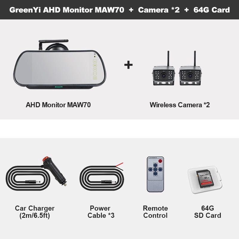 GreenYi AHD Wireless 7 inch DVR Mirror Monitor IPS 720P Night Vision Reverse Backup Recorder Wifi Camera For Bus Car Truck
