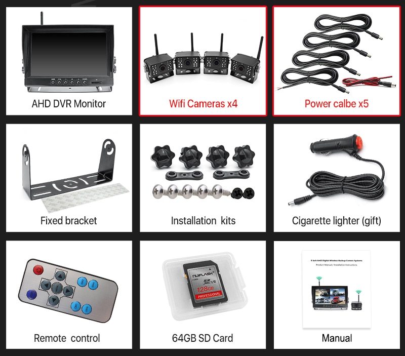 GreenYi RV Backup Camera Wireless HD 1080P 9'' 4 Split Screen DVR Monitor for RV Trailer Truck Camper