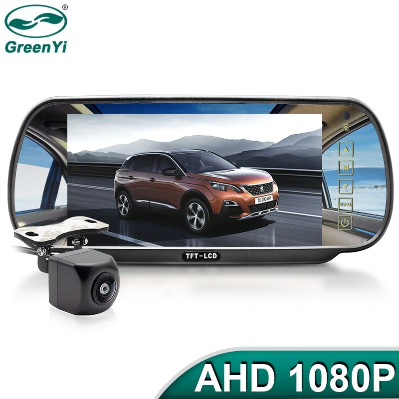 GreenYi 7 inch AHD Car Mirror Monitor 170° 1080P Rear View AHD Camera High Definition Vehicle IPS Full Mirror Display