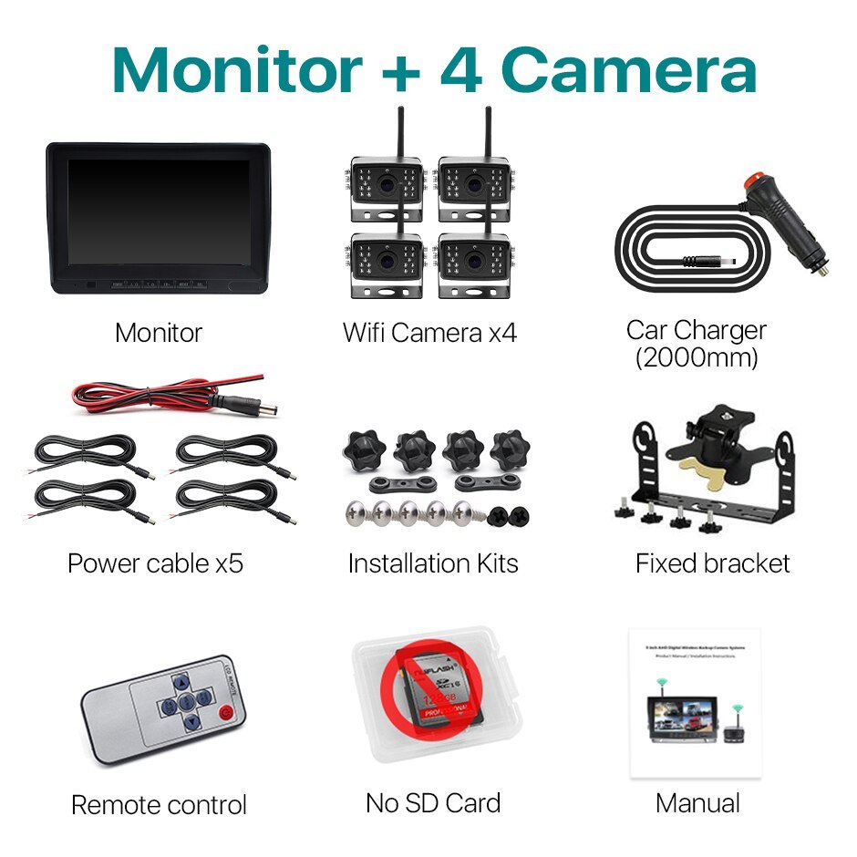 GreenYi AHD 720P Wireless 8 Inch IPS Car DVR Recorder Monitor 4 CH Vehicle Reverse IR Night Vision Wifi Camera For Bus Truck