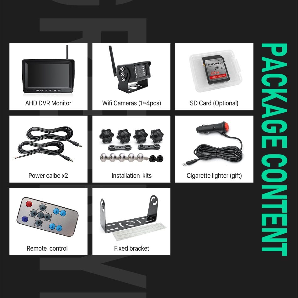 GreenYi 1280x720 High Definition AHD Wireless Truck DVR Monitor 7" Night Vision Reverse Backup Recorder Wifi Camera For Bus Car