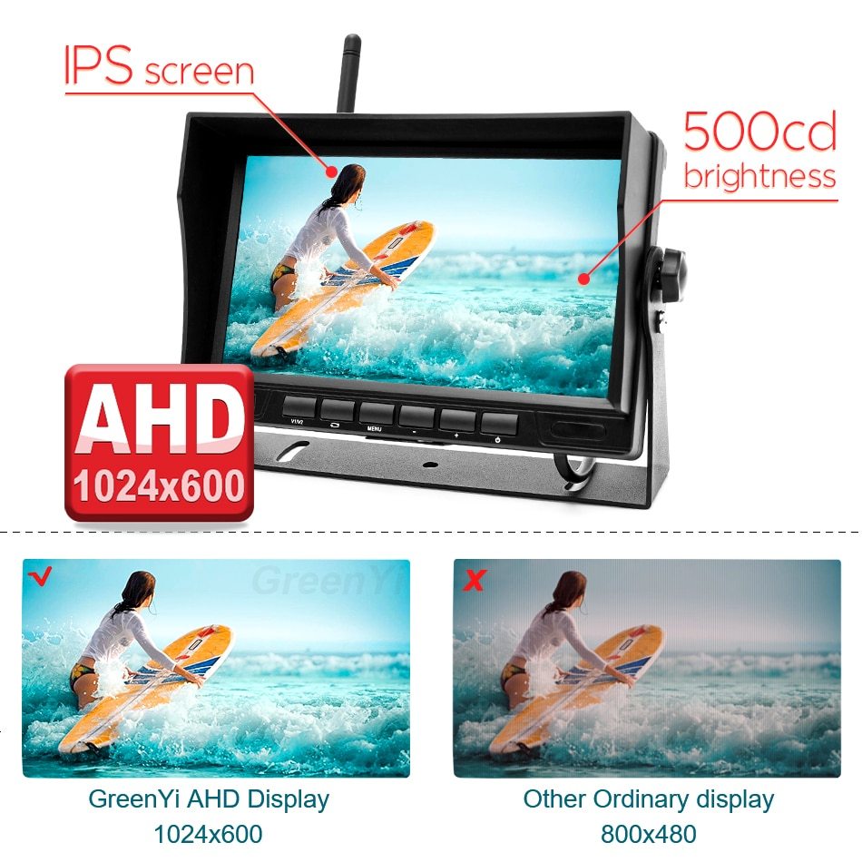 GreenYi 7 inch Wireless Truck DVR Monitor AHD 720P High Definition Night Vision Reverse Backup Recorder Wifi Camera For Bus Car