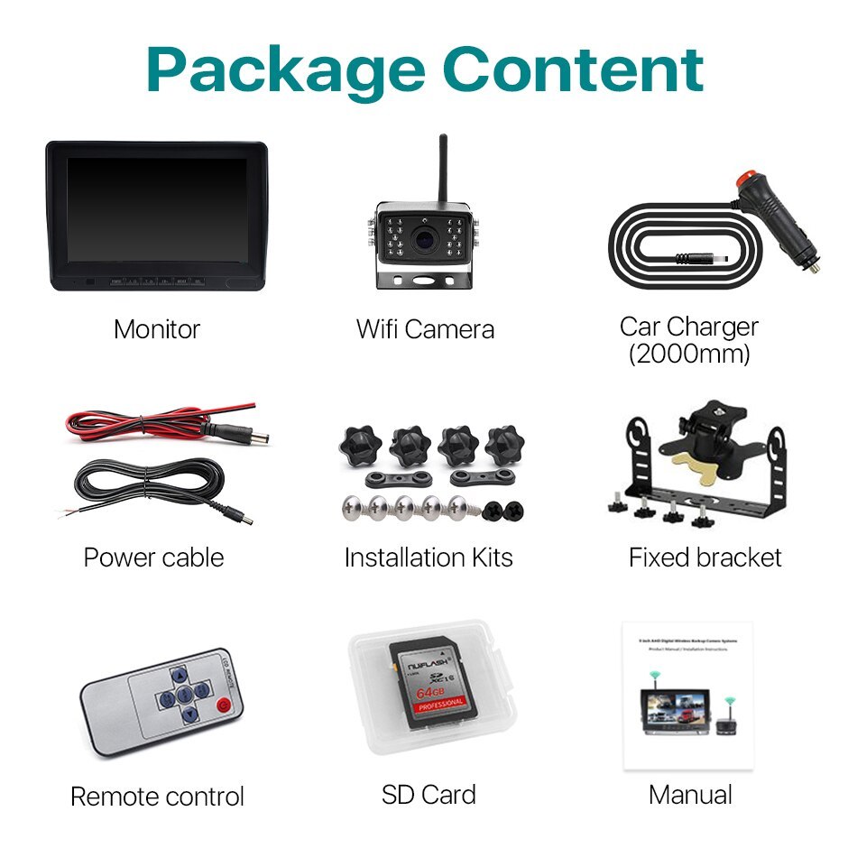 GreenYi AHD 720P Wireless 8 Inch IPS Car DVR Recorder Monitor 4 CH Vehicle Reverse IR Night Vision Wifi Camera For Bus Truck