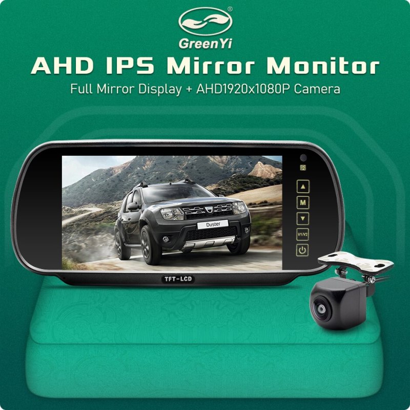 GreenYi 7 inch AHD Car Mirror Monitor 170° 1080P Rear View AHD Camera High Definition Vehicle IPS Full Mirror Display