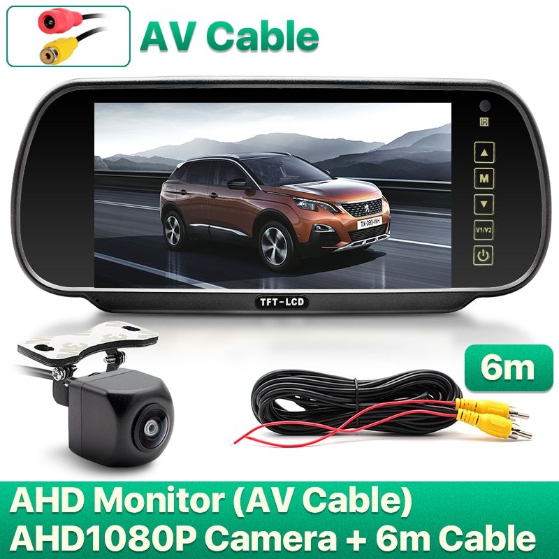 GreenYi 7 inch AHD Car Mirror Monitor 170° 1080P Rear View AHD Camera High Definition Vehicle IPS Full Mirror Display