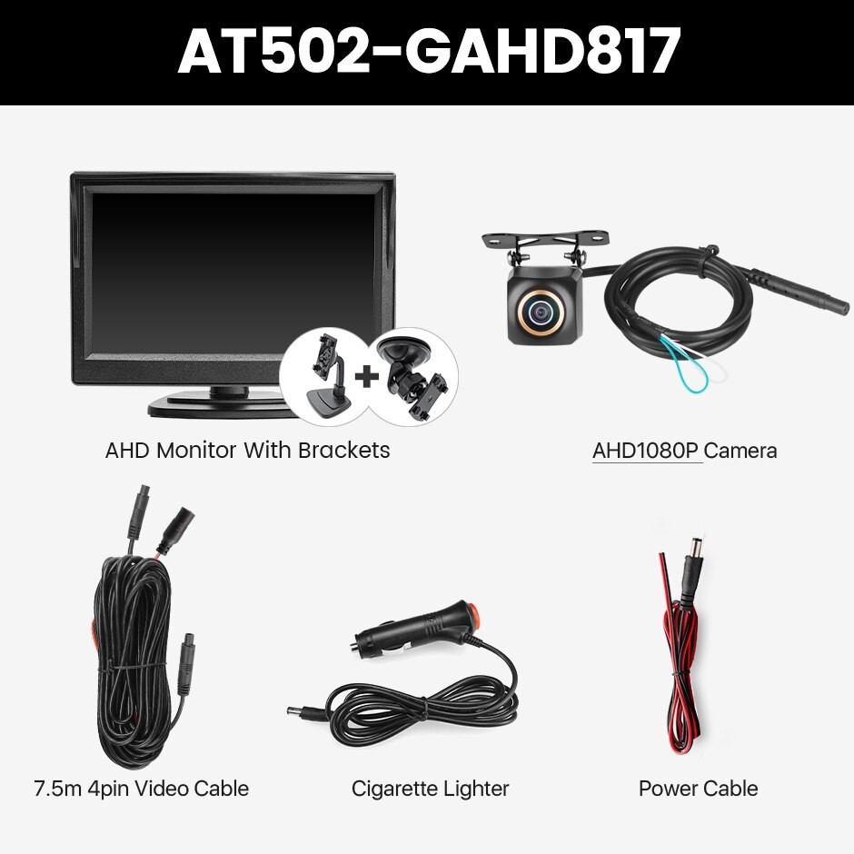 GreenYi 5 inch AHD Car Monitor For 1080P High Definition 170 Degree Night Vision Vehicle Rear View Camera Easy Installation
