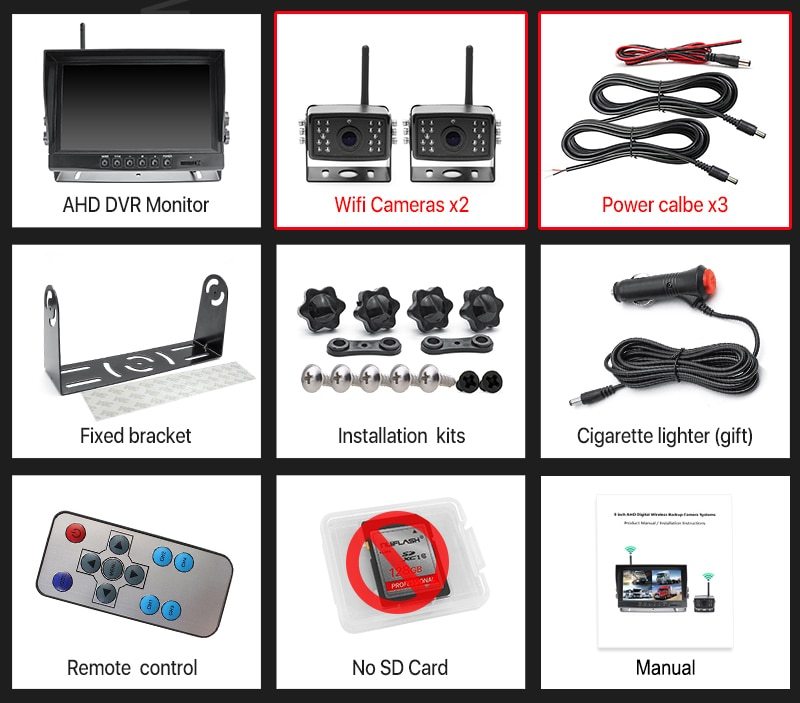 GreenYi 9" 1280x720 High Definition AHD Wireless Truck DVR Monitor Night Vision Reverse Backup Recorder Wifi Camera For Bus Car