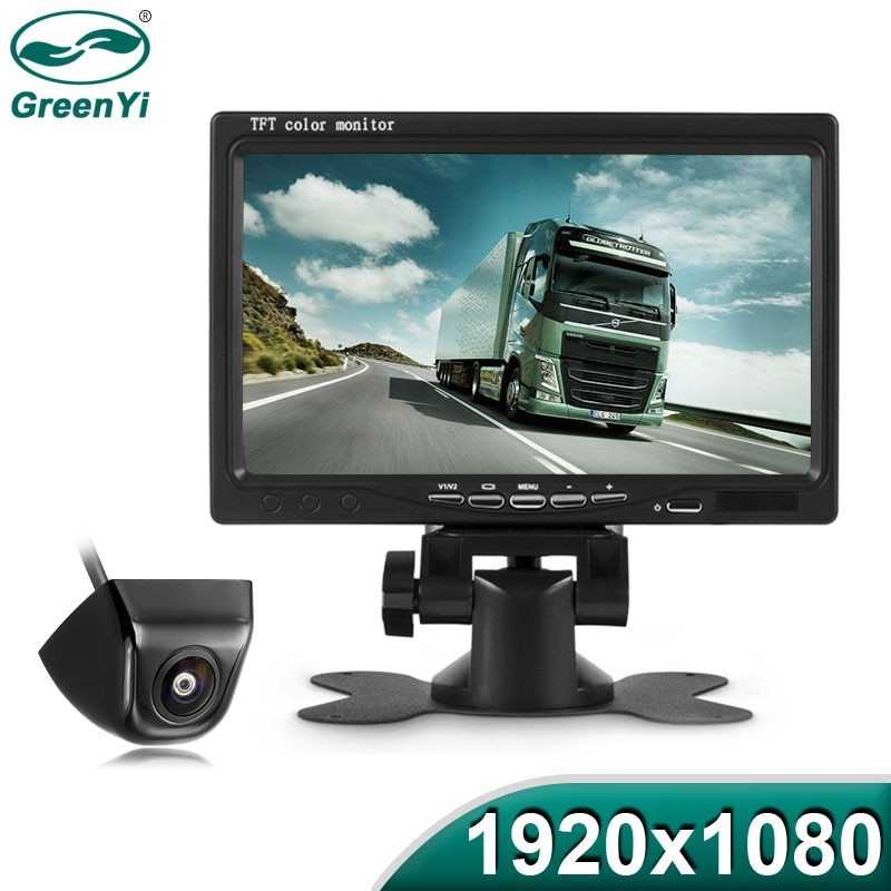 GreenYi RCA AHD 7 Inch Vehicle Monitor 1080P Truck Starlight Night Vision Camera IPS Screen With Cigarette Lighter For Bus Car