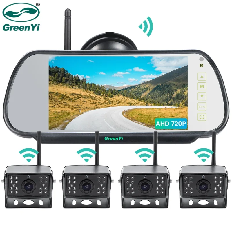 GreenYi AHD Wireless 7 inch DVR Mirror Monitor IPS 720P Night Vision Reverse Backup Recorder Wifi Camera For Bus Car Truck
