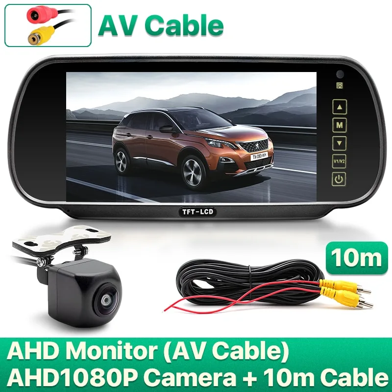 GreenYi 7 inch AHD Car Mirror Monitor 170° 1080P Rear View AHD Camera High Definition Vehicle IPS Full Mirror Display