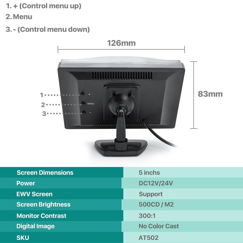 GreenYi 5 inch AHD Car Monitor For 1080P High Definition 170 Degree Night Vision Vehicle Rear View Camera Easy Installation
