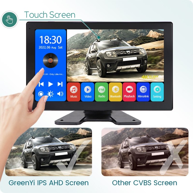 GreenYi 10" AHD Monitor 4CH Recording DVR IPS Touch Screen 1080P Car Rear View Camera Truck Vehicle Support FM Mirrorlink