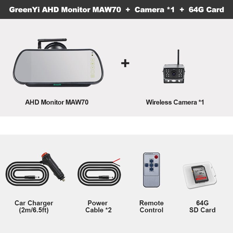 GreenYi AHD Wireless 7 inch DVR Mirror Monitor IPS 720P Night Vision Reverse Backup Recorder Wifi Camera For Bus Car Truck