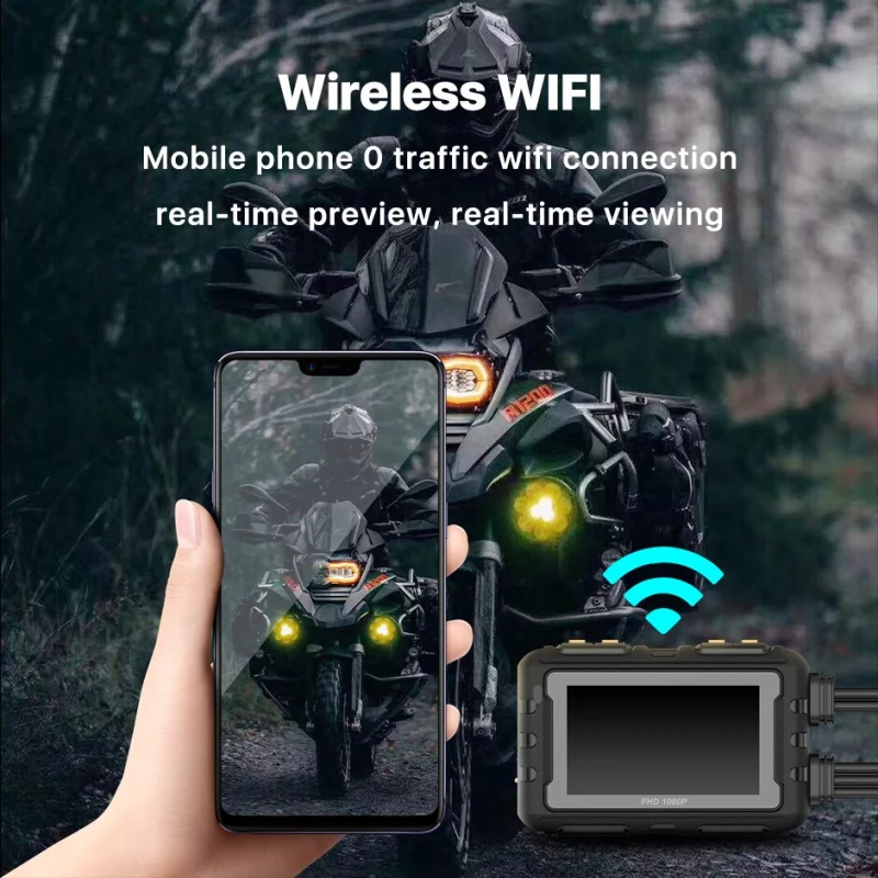 GreenYi Full HD 1080P WiFi Motorcycle DVR Dash Cam Front Rear View Waterproof Motorcycle Camera GPS Logger Recorder Box