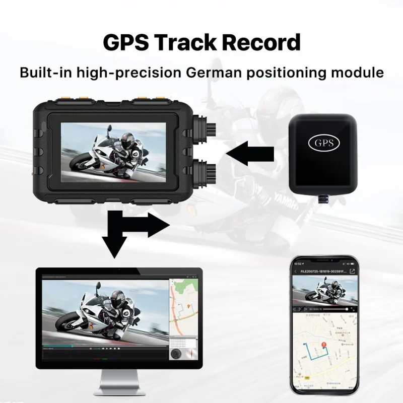 GreenYi Full HD 1080P WiFi Motorcycle DVR Dash Cam Front Rear View Waterproof Motorcycle Camera GPS Logger Recorder Box