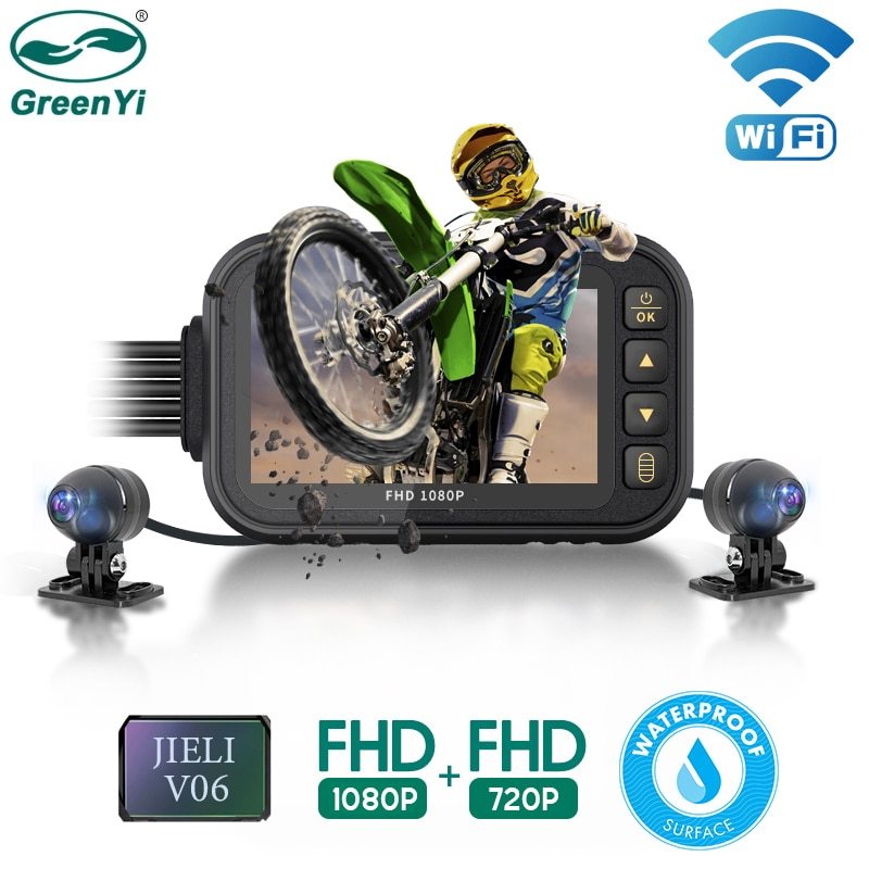 GreenYi 3" Screen Full Body Waterproof Motorcycle DVR Dash Cam 1080P WiFi Front Rear View Motorcycle Camera Moto Recorder Box