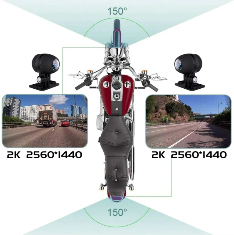 2K Motorcycle DVR Dash Cam with WiFi, GPS Logger, Waterproof Front & Rear View Camera Recorder Box GreenYi