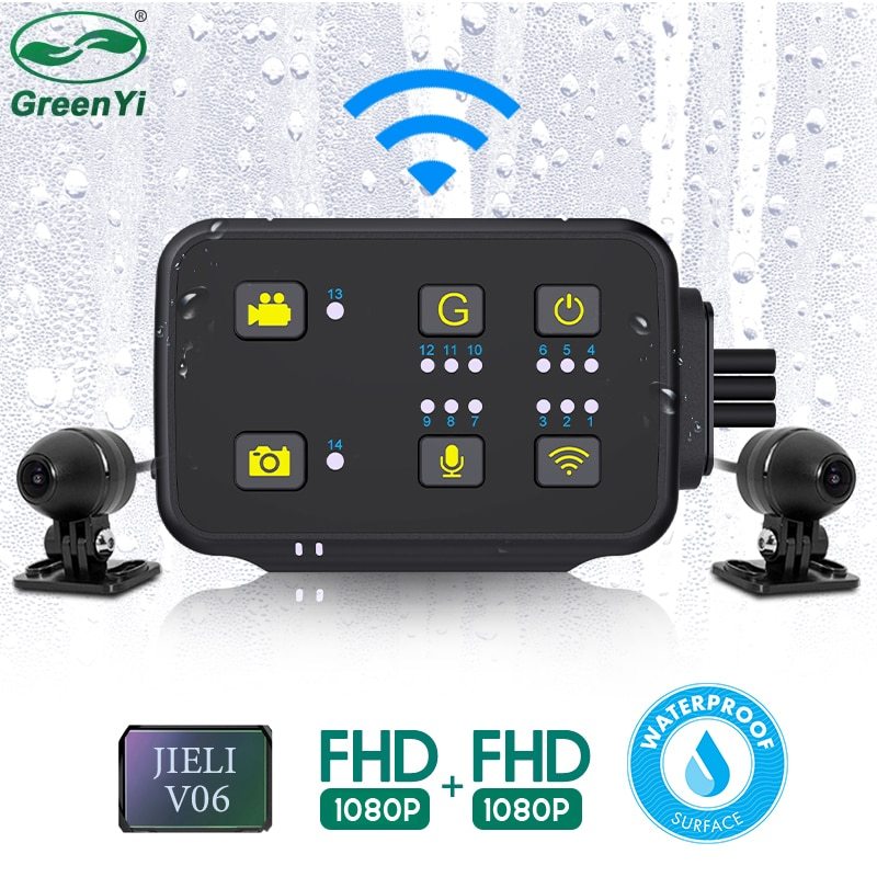 GreenYi WiFi Full Body Waterproof Motorcycle DVR Dash Cam 1080P+1080P Full HD Front Rear View Camera Logger Recorder Box