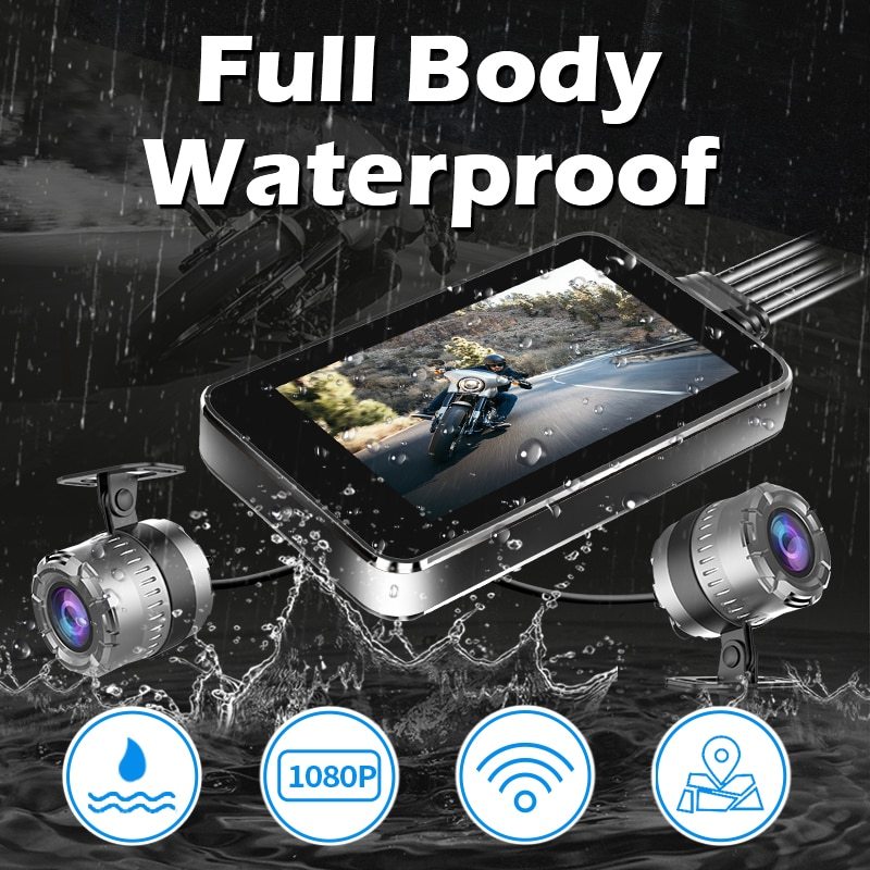 GreenYi Full Body Waterproof Motorcycle DVR Dash Cam WiFi 1080P FHD Front Rear View Motorcycle Camera GPS Logger Recorder Box