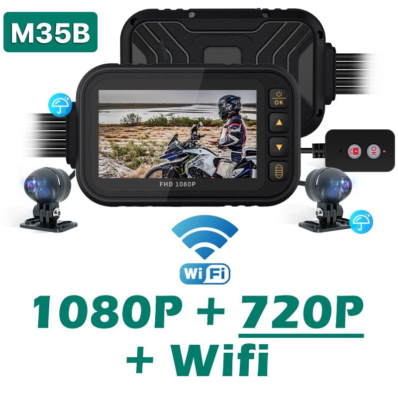 GreenYi 3" Screen Full Body Waterproof Motorcycle DVR Dash Cam 1080P WiFi Front Rear View Motorcycle Camera Moto Recorder Box