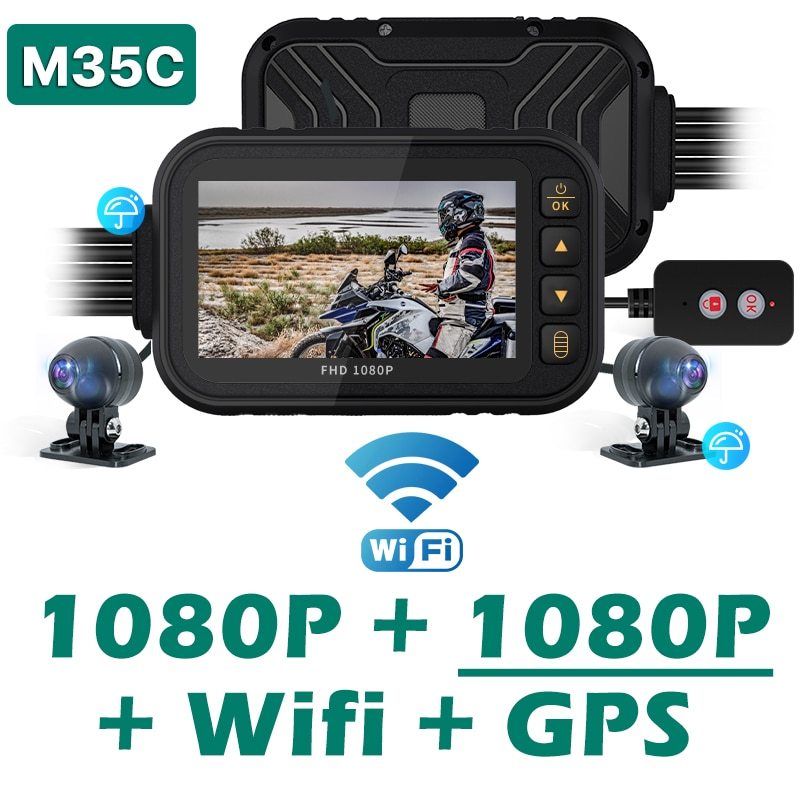 GreenYi 3" Screen Full Body Waterproof Motorcycle DVR Dash Cam 1080P WiFi Front Rear View Motorcycle Camera Moto Recorder Box