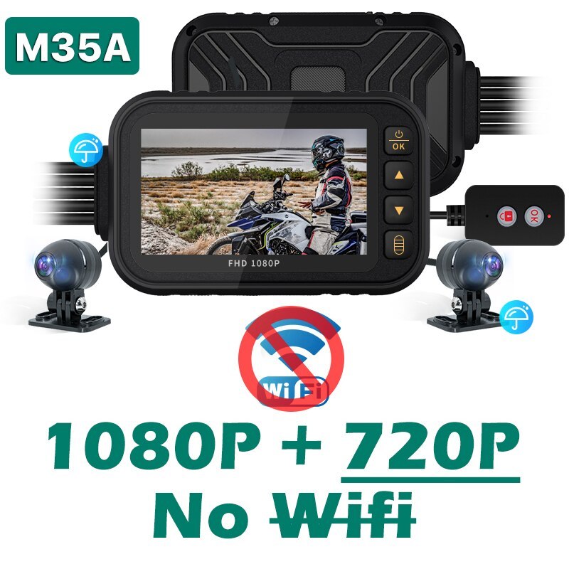 GreenYi 3" Screen Full Body Waterproof Motorcycle DVR Dash Cam 1080P WiFi Front Rear View Motorcycle Camera Moto Recorder Box