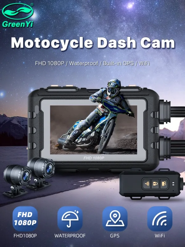 GreenYi Full HD 1080P WiFi Motorcycle DVR Dash Cam Front Rear View Waterproof Motorcycle Camera GPS Logger Recorder Box