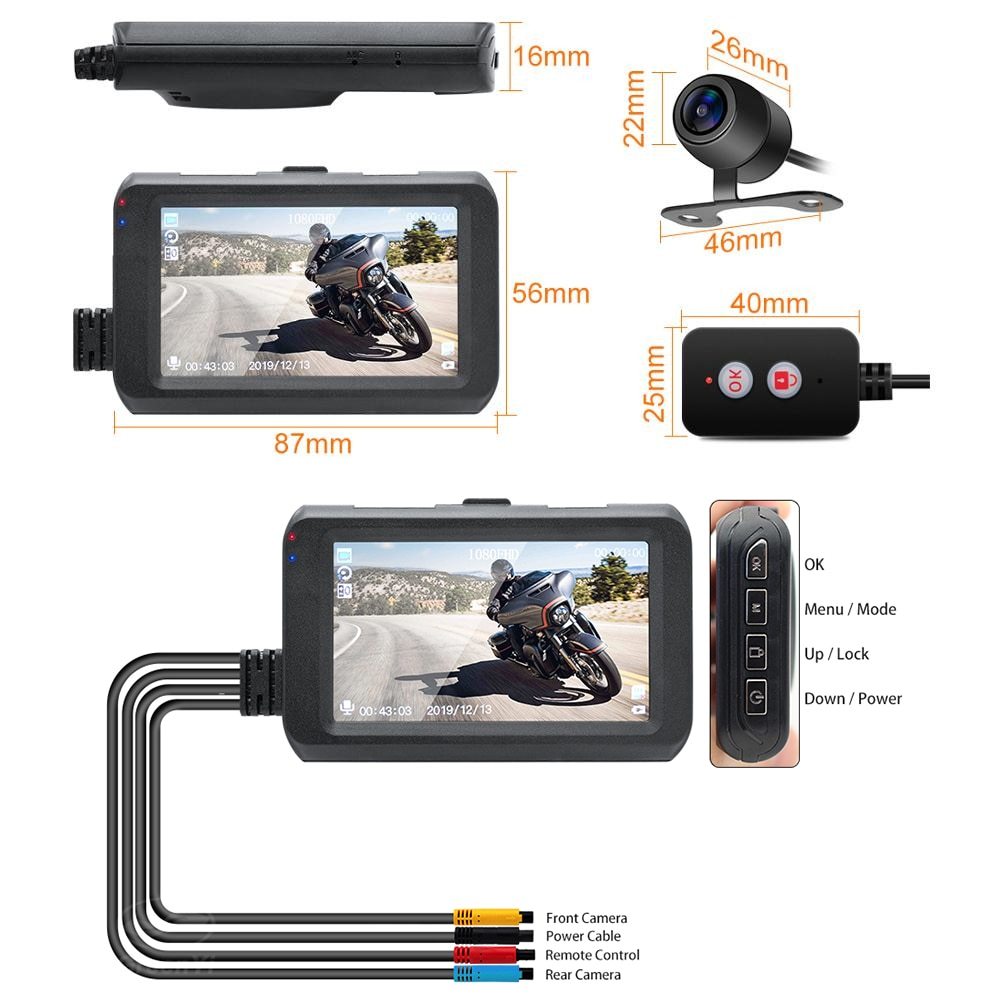 GreenYi Motorcycle DVR Dash Cam 1080P Full HD Front Rear View Waterproof Motorcycle Driving Recorder Camera Logger Recorder Box