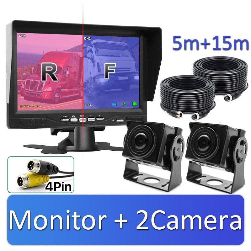 2CH 1920*1080P 7" IPS Screen Car Truck Bus AHD DVR Monitor With Digital Video Recorder For Front Rear Reverse Backup Camera