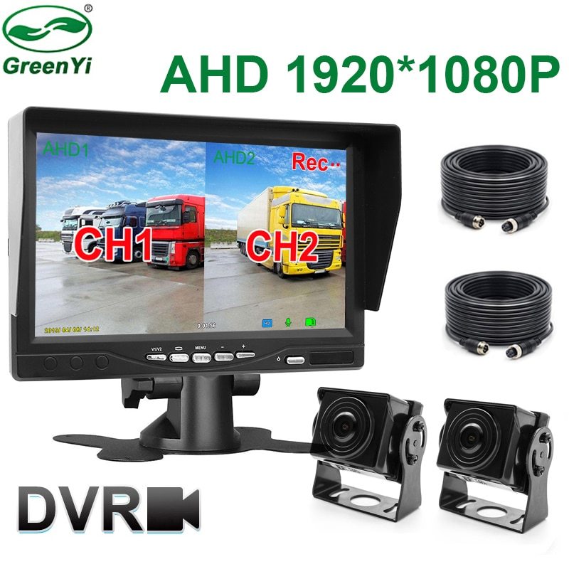 2CH 1920*1080P 7" IPS Screen Car Truck Bus AHD DVR Monitor With Digital Video Recorder For Front Rear Reverse Backup Camera