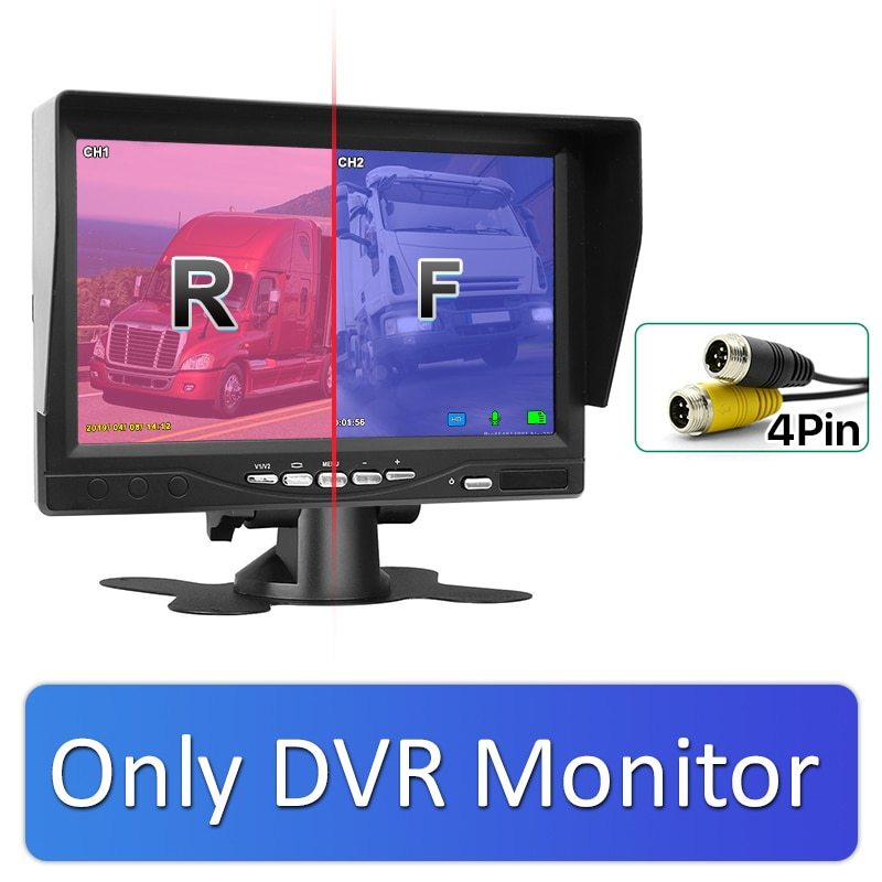 2CH 1920*1080P 7" IPS Screen Car Truck Bus AHD DVR Monitor With Digital Video Recorder For Front Rear Reverse Backup Camera