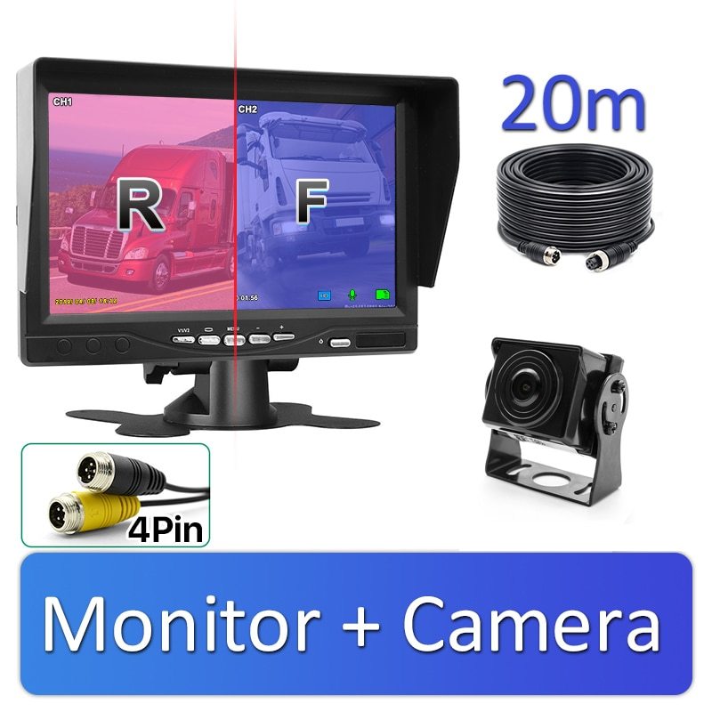 2CH 1920*1080P 7" IPS Screen Car Truck Bus AHD DVR Monitor With Digital Video Recorder For Front Rear Reverse Backup Camera