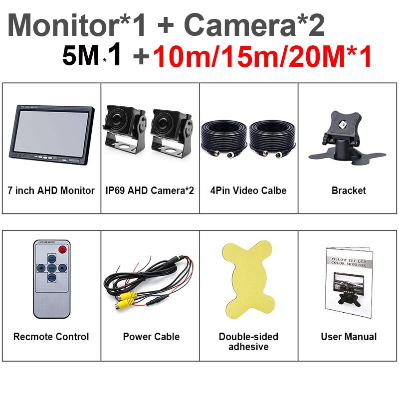 2CH 1920*1080P 7" IPS Screen Car Truck Bus AHD DVR Monitor With Digital Video Recorder For Front Rear Reverse Backup Camera