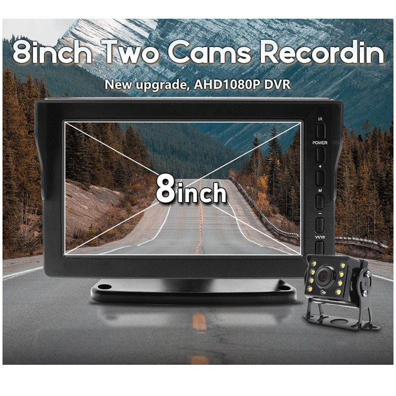 HD AHD 1080P 8 Inch IPS Truck Bus Vehicle DVR Recorder Parking Monitor With 2 Channels Front Rear View IR Infrared LED Camera