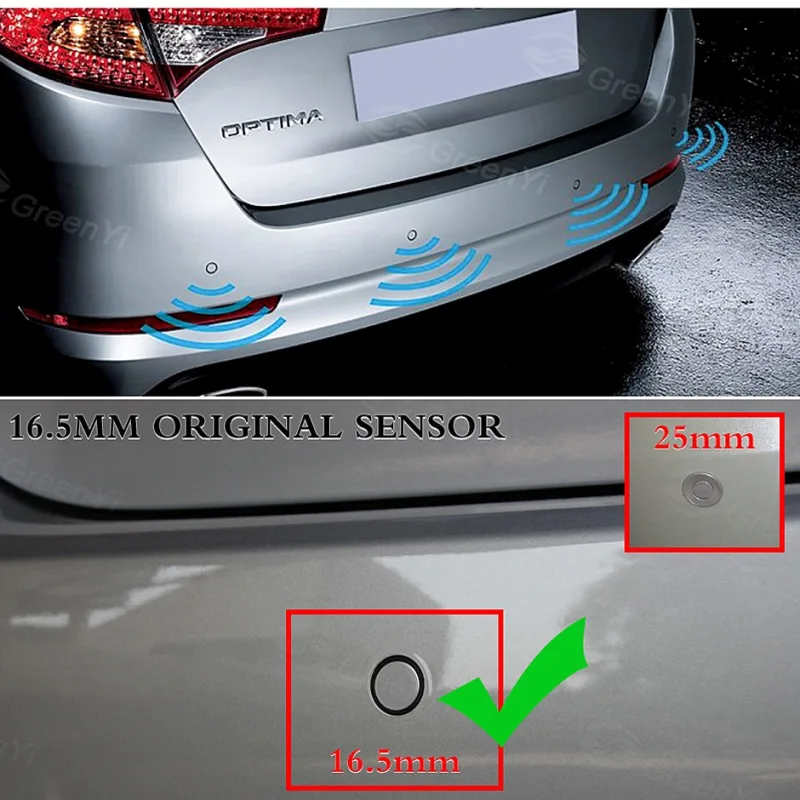 Original 13mm Flat Sensors Adjustable Depth 16mm Car Parking Sensor Assistance Backup Radar Buzzer System For Rear Front Bumper