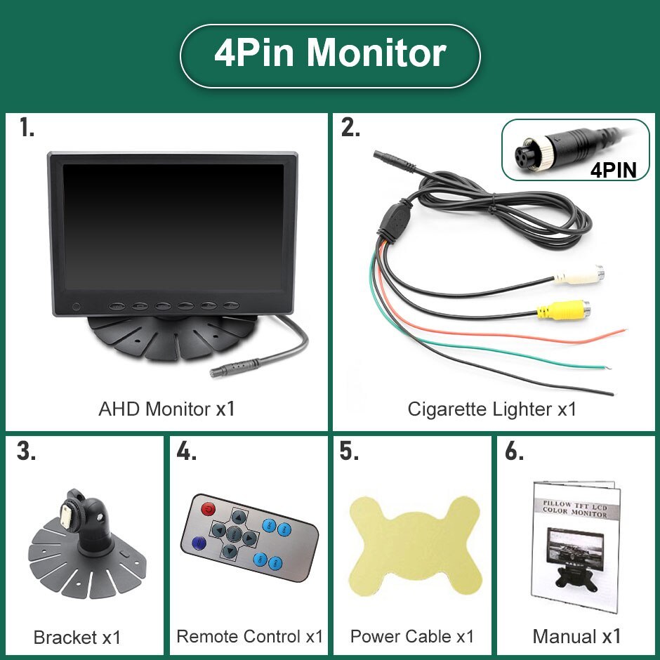 7 Inches IPS Quantum Screen AHD Monitor 1800CD QLED Display For Truck Car Parking Fishing Support 2CH AHD 1080P Camera